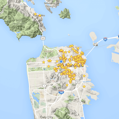 A map of San Francisco with stars on it
