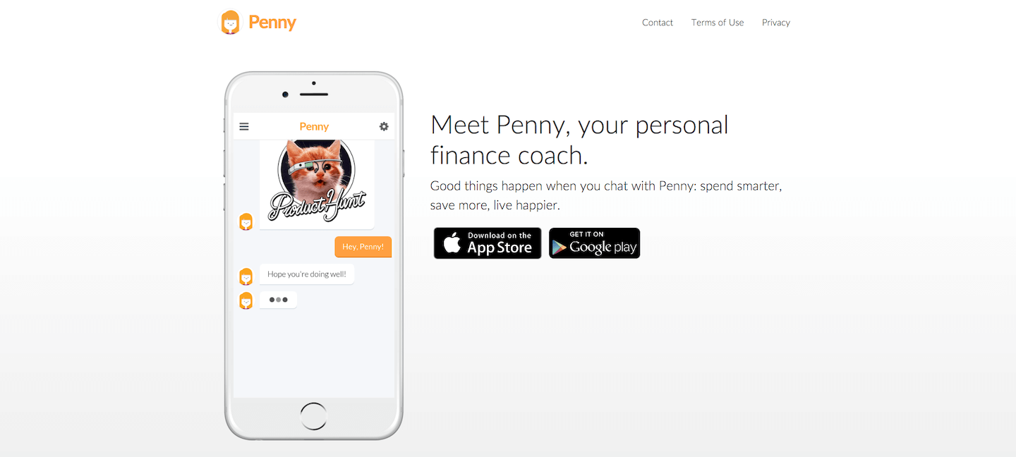 Penny's Product Hunt landing page
