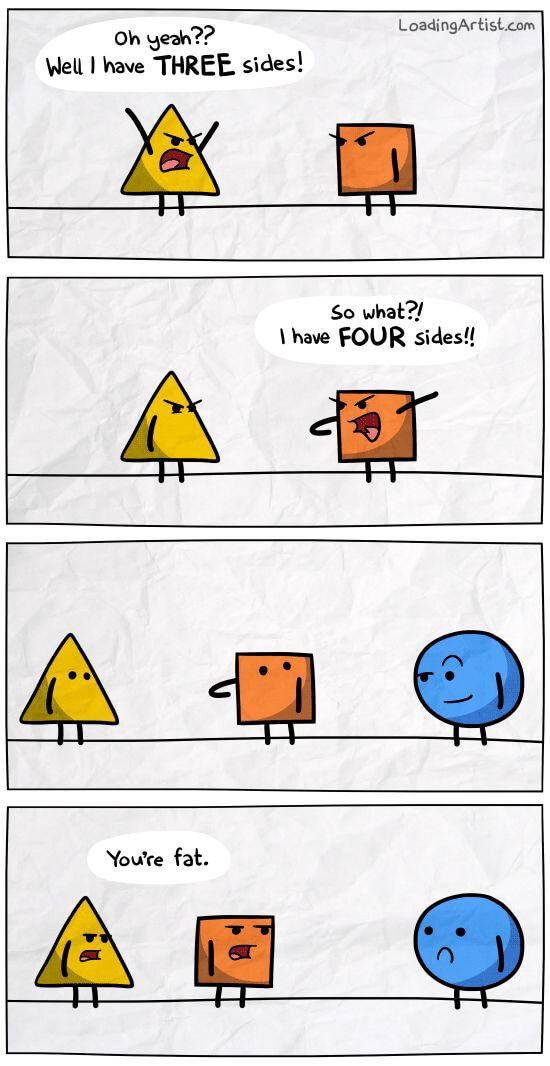 Cartoon about shapes and sides