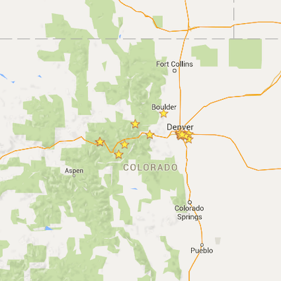 A map of Denver with stars on it